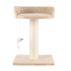 Leeby Tigrou arranhador com cama e brinquedo bege para gatos
