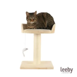 Leeby Tigrou arranhador com cama e brinquedo bege para gatos