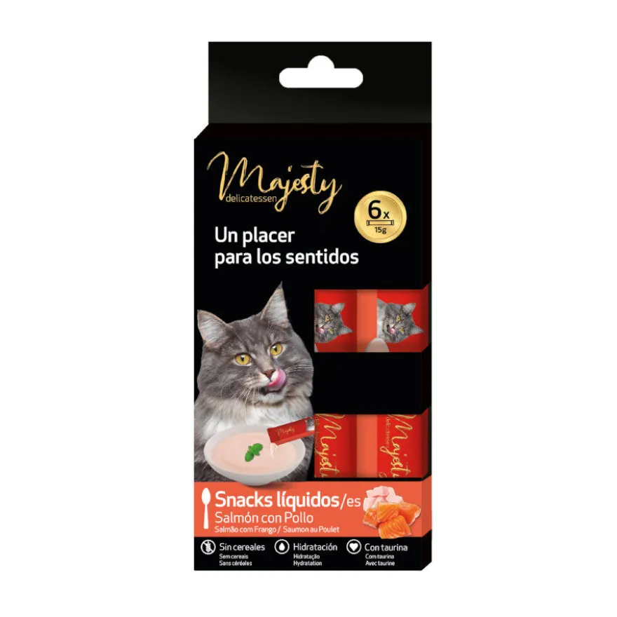 Majesty Salmão com Frango snack líquido para gatos