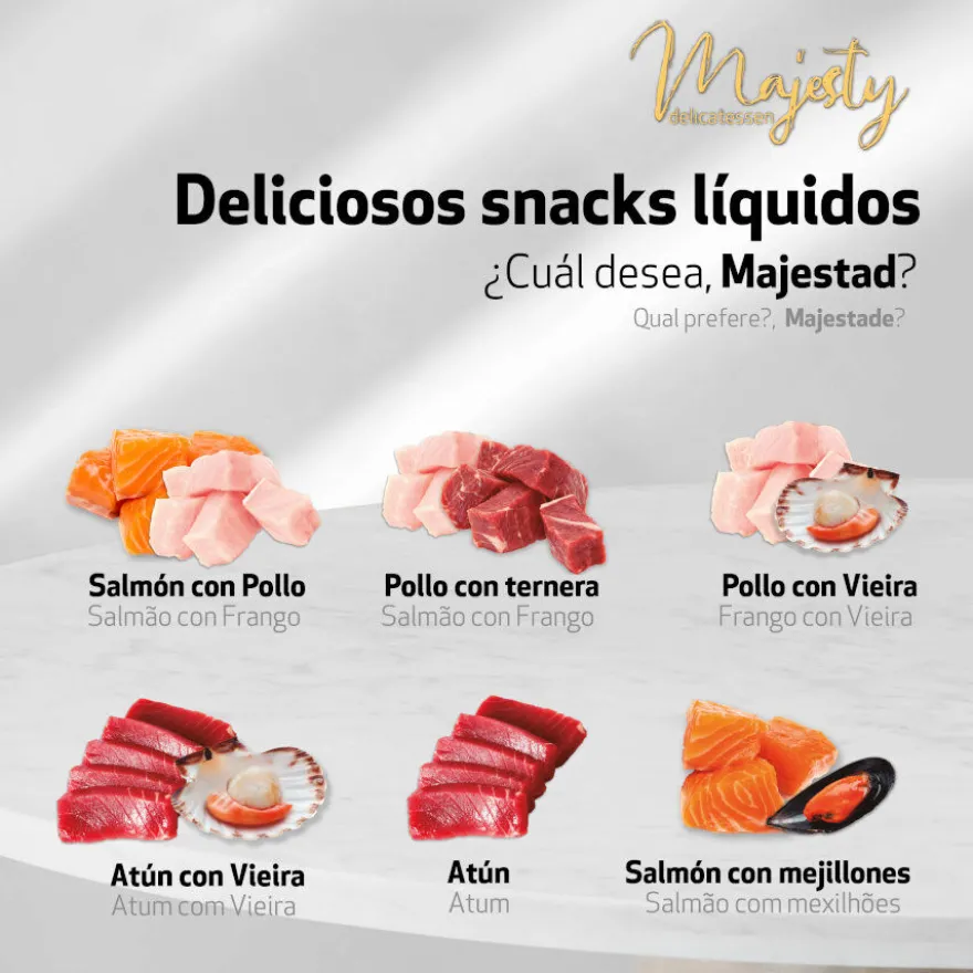 Majesty Salmão com Frango snack líquido para gatos