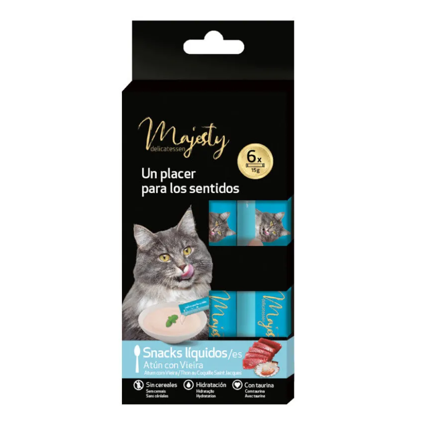 Majesty Snack Líquido de Atum com Vieira para gatos