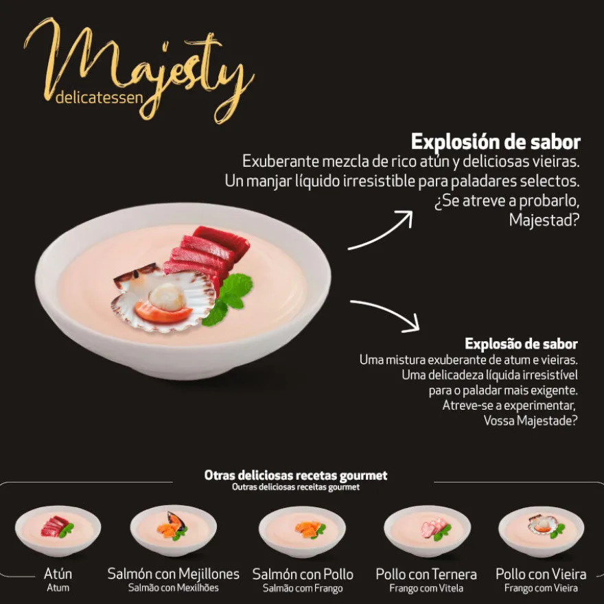 Majesty Snack Líquido de Atum com Vieira para gatos
