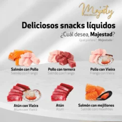 Majesty Snack líquido de frango e vieira para gatos