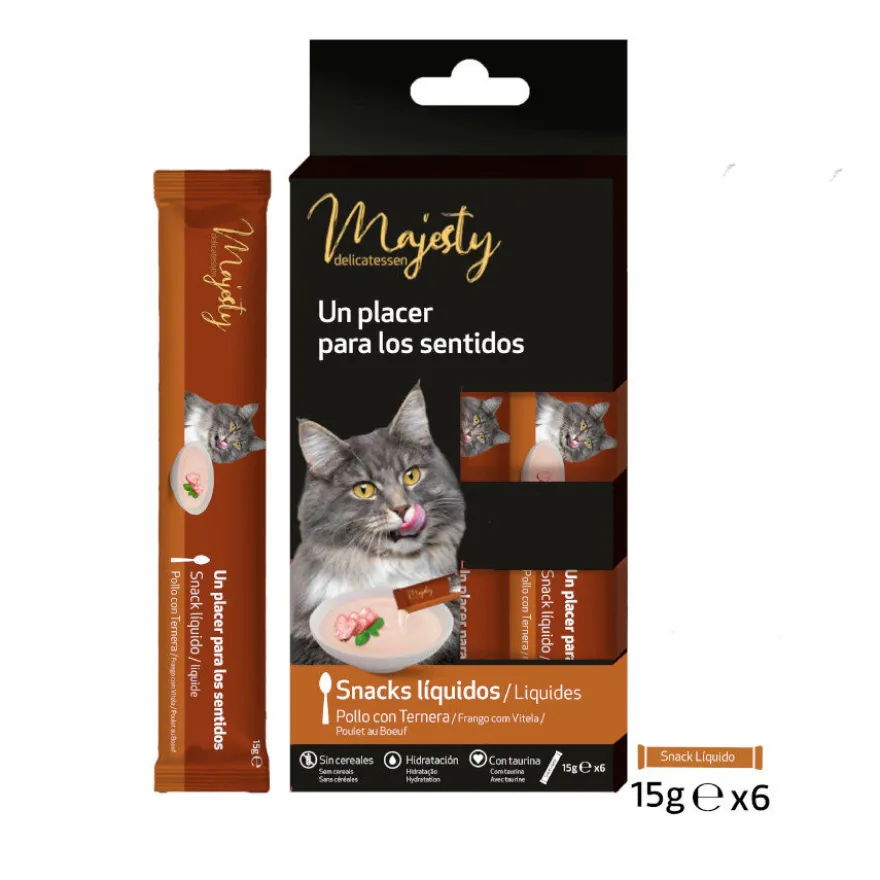 Majesty Snack líquido de frango e vitela para gatos