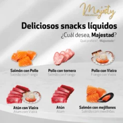 Majesty Snack Líquido de Salmão com Mexilhões para gatos