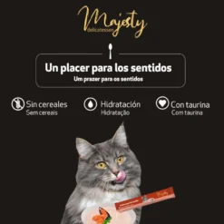 Majesty Snack Líquido de Salmão com Mexilhões para gatos
