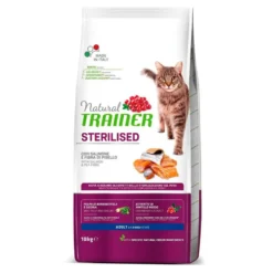 Natural Trainer Adult Sterilised Salmão ração para gatos
