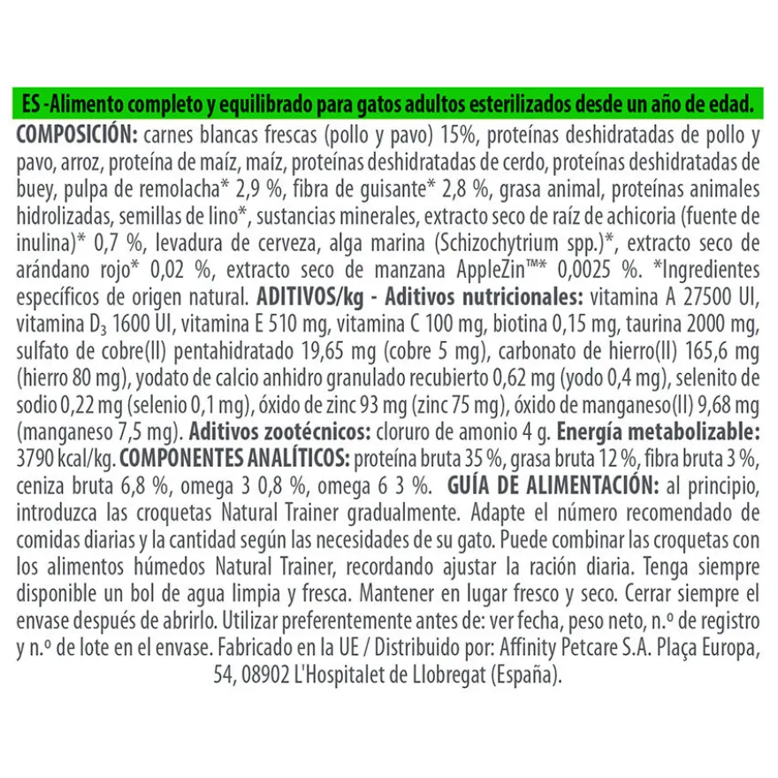 Natural Trainer Sterilised ração para gatos