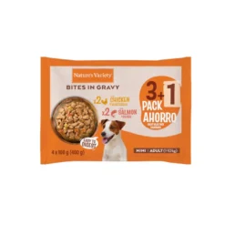 Nature's Variety Comida húmida de frango e salmão em saqueta em molho para cães adultos mini