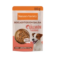 Nature's Variety Comida húmida de salmão em saqueta em molho para cães adultos mini
