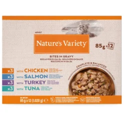 Nature's Variety Pedaços de Peru, Atum, Frango e Salmão Saquetas com molho para gatos