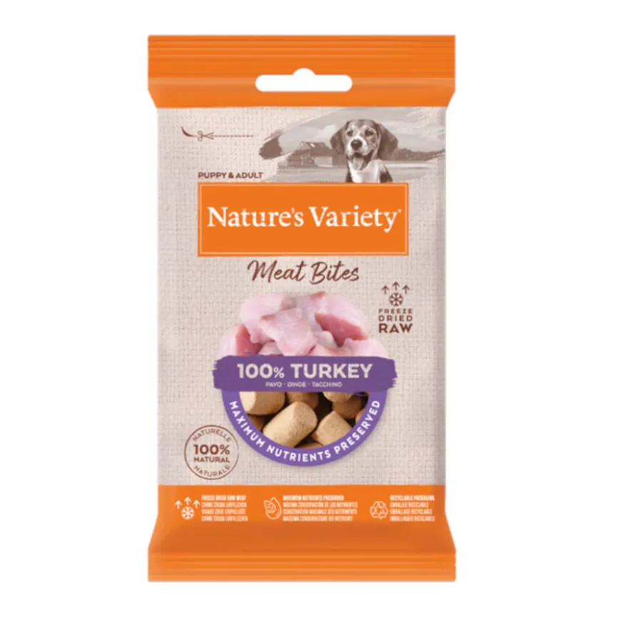 Nature's Variety Snacks Meat Bites Peru liofilizado para cães
