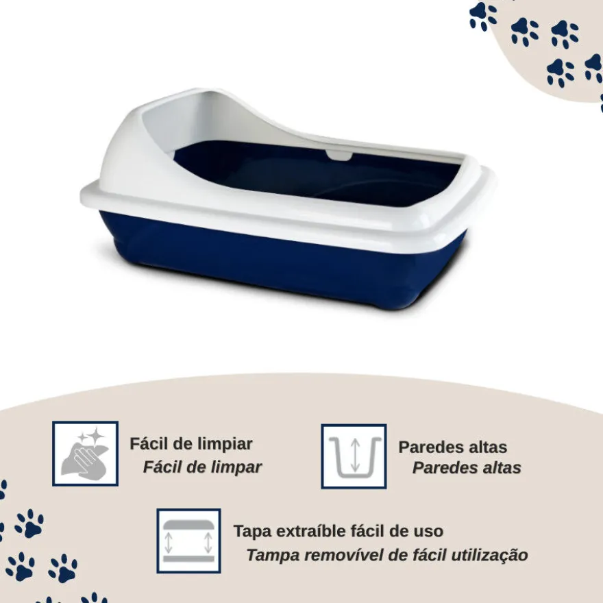 Nice Care Caixa de areia Birba Azul com borda para gatos