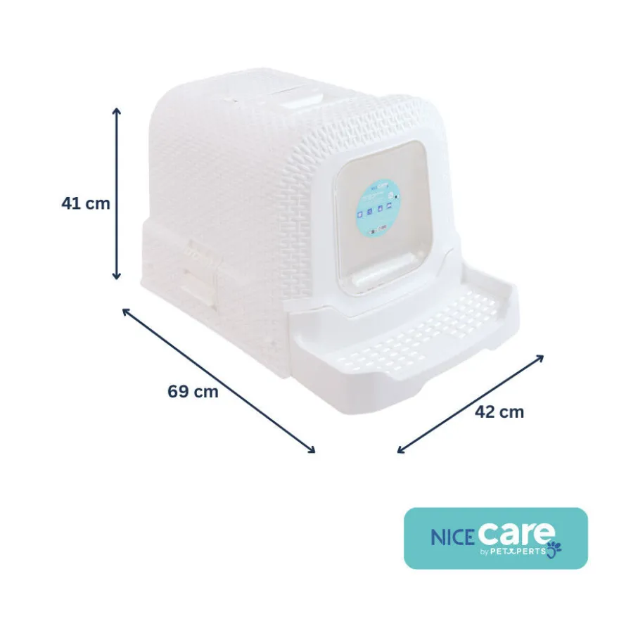Nice Care Ratán Caixa de Areia Fechada Branco para gatos