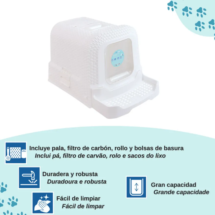 Nice Care Ratán Caixa de Areia Fechada Branco para gatos