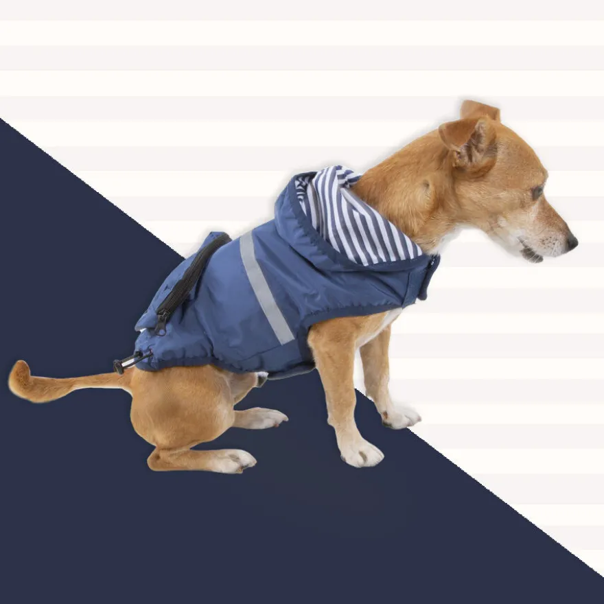 Outech Capa de chuva azul-marinho com bolso para cães
