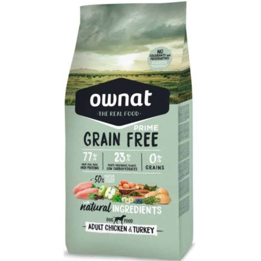 Ownat Grain Free Adult Frango e Peru ração para cães
