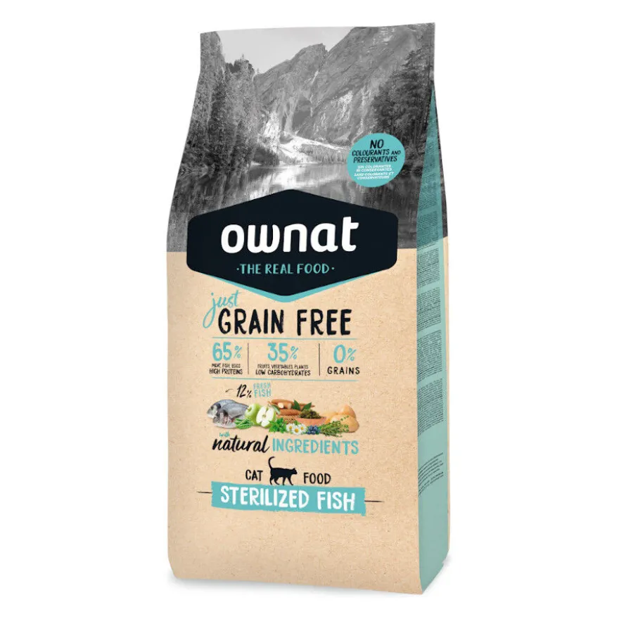 Ownat Just Grain Free Esterilizado Peixe ração para gatos