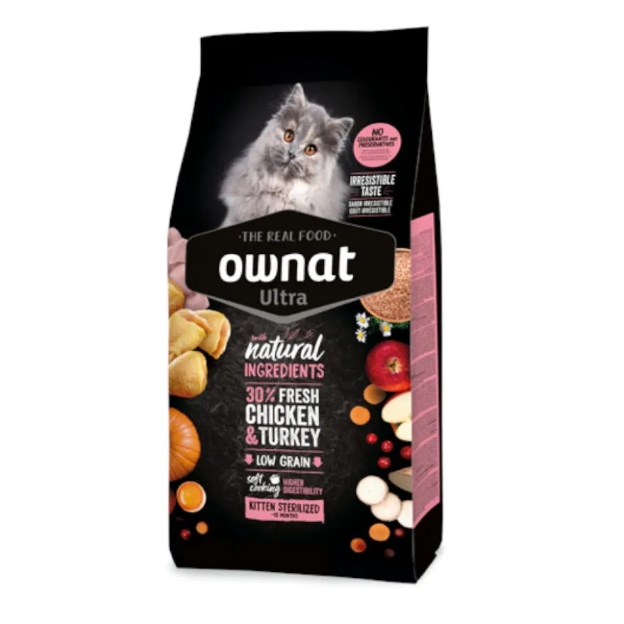 Ownat Ultra Kitten Esterilizado Ração de frango e peru para gatos