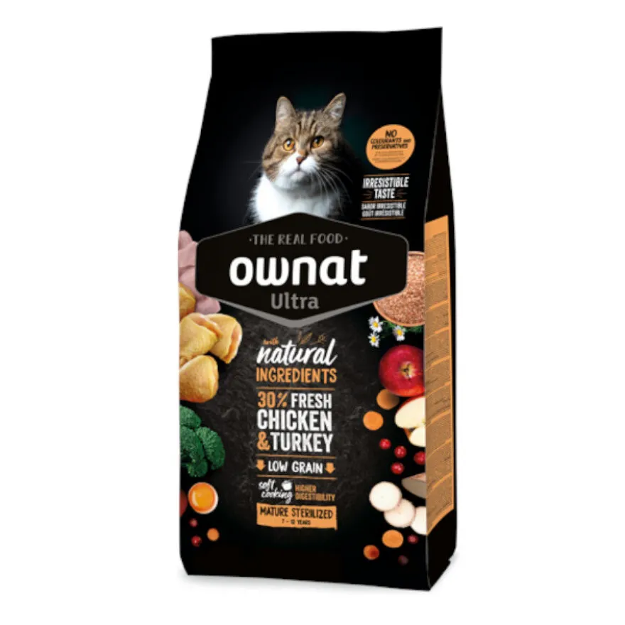 Ownat Ultra Mature Esterilizado Ração de frango e peru para gatos