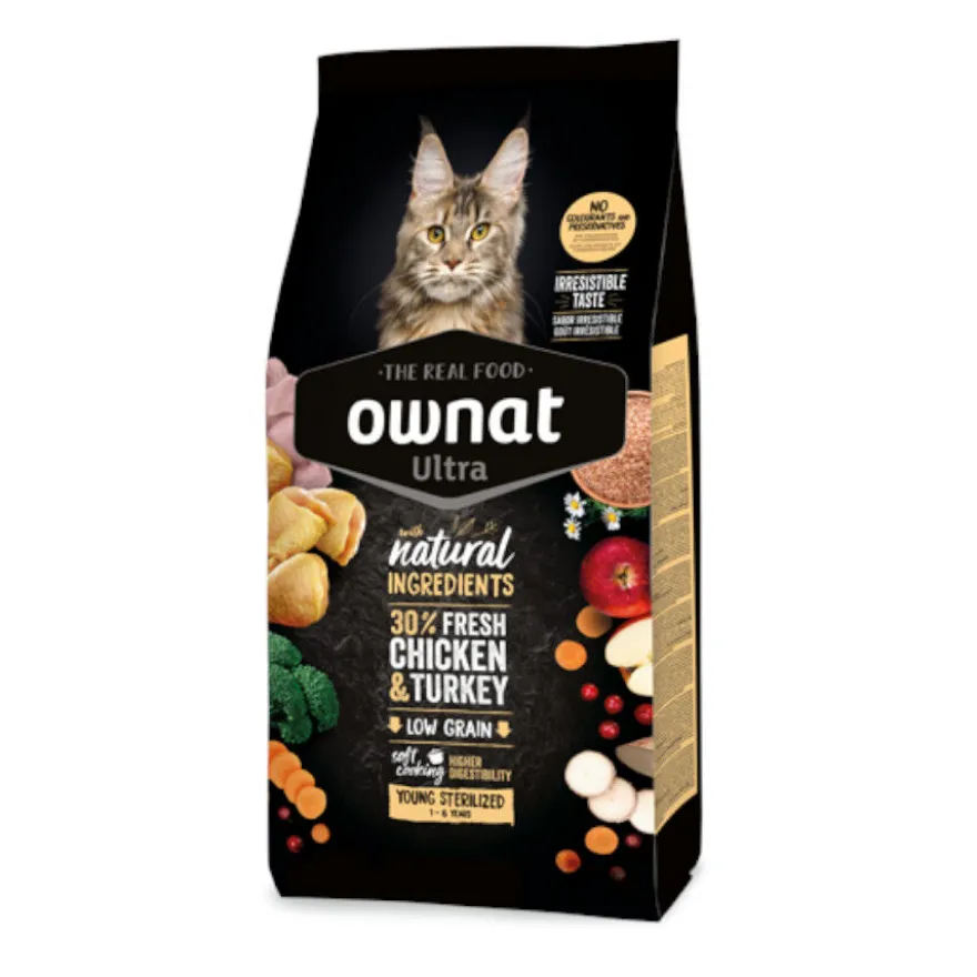 Ownat Ultra Young Esterilizado Ração de frango e peru para gatos