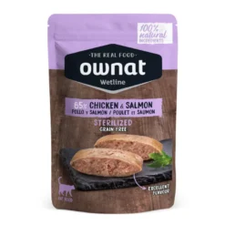 Ownat Wetline Esterilizado Frango e Salmão saquetas para gatos