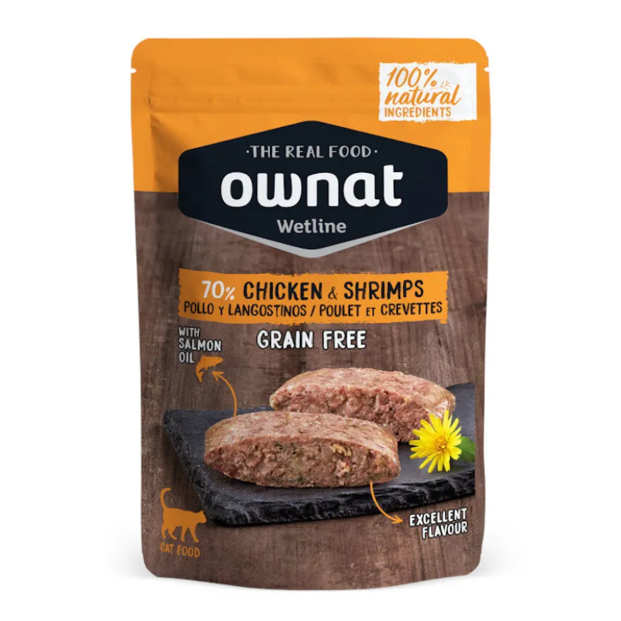 Ownat Wetline Frango e Camarão saquetas para gatos
