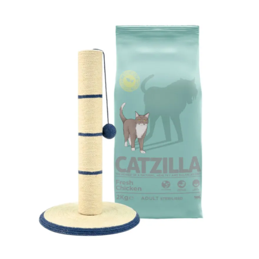 Pack de arranhador TK-Pet + 2 kg de ração esterilizada Catzilla para gatos adultos