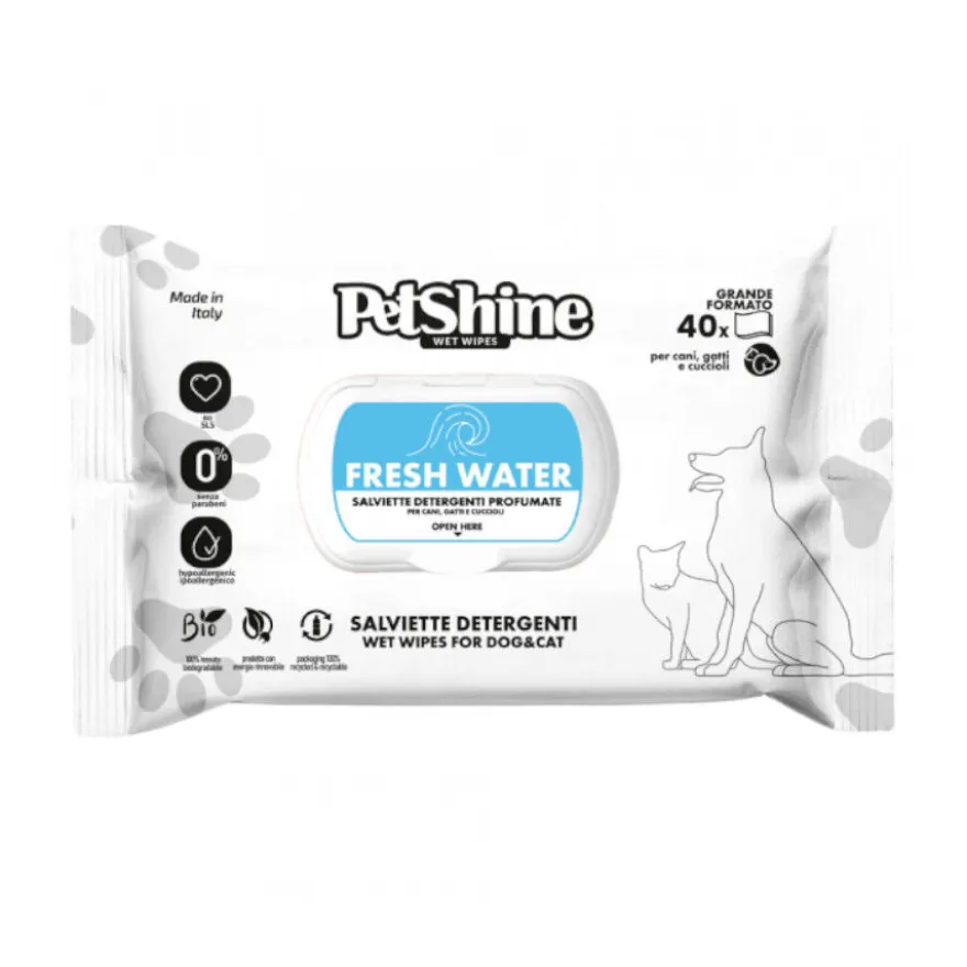 PetShine Fresh Water Toalhitas Húmidas sem Álcool para cães e gatos