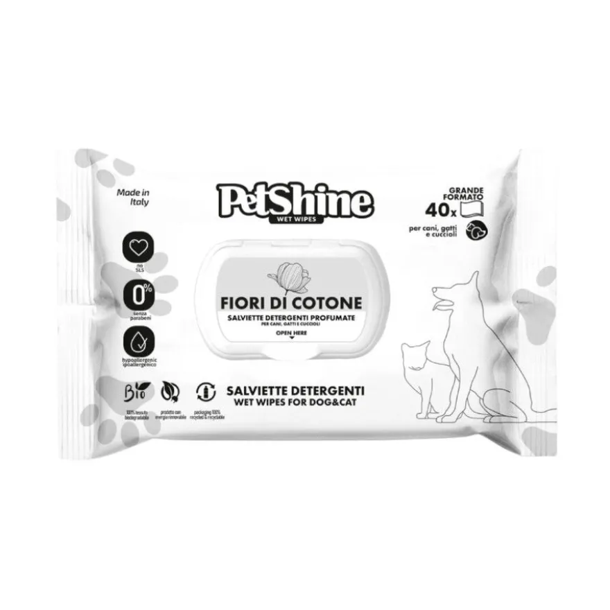 Petshine Toalhitas húmidas Flor de algodão para cães e gatos