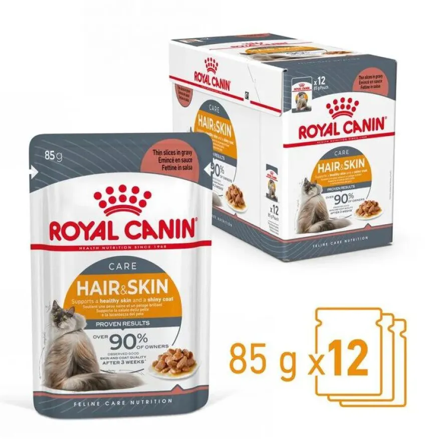 Royal Canin Hair and Skin alimento húmido em molho saquetas para gatos