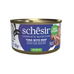 Schesir Adult Atum com Carne de Vaca em Gelatina lata para gatos