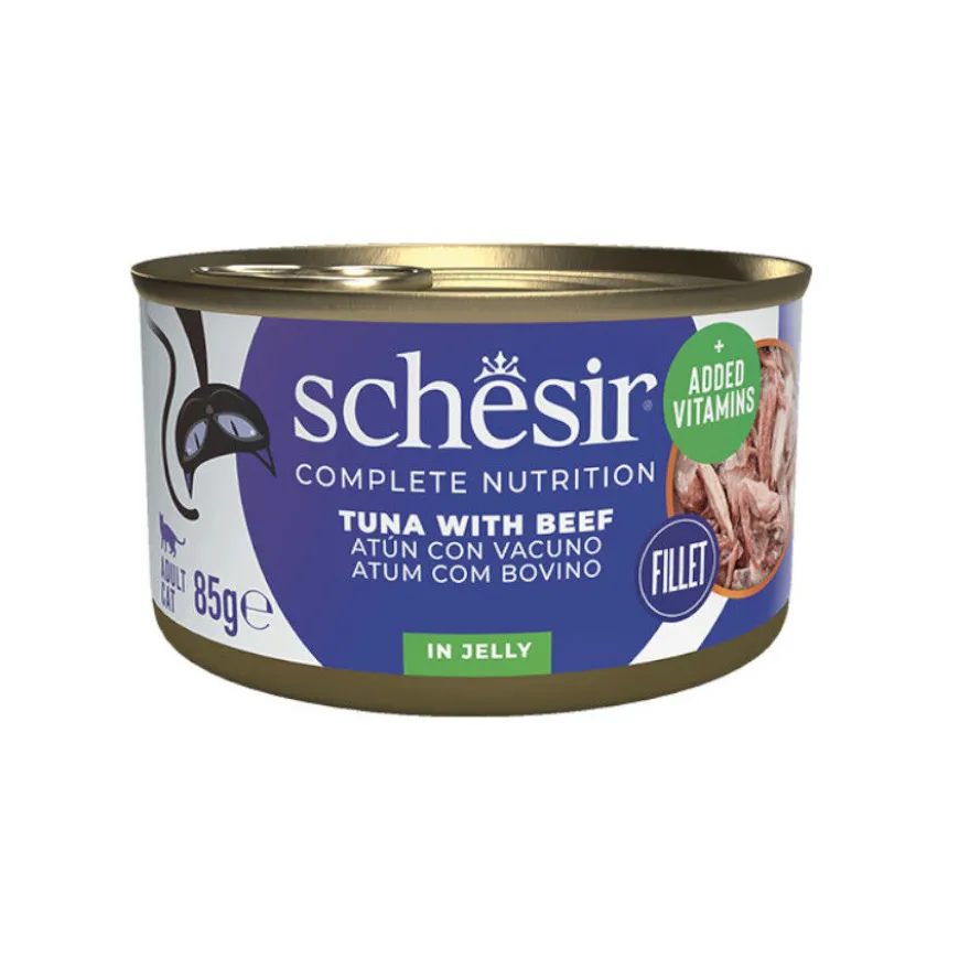 Schesir Adult Atum com Carne de Vaca em Gelatina lata para gatos