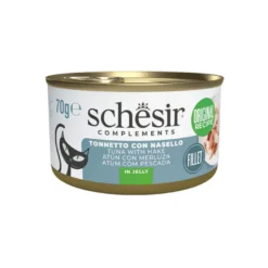 Schesir Atum com Pescada em lata de gelatina para gatos