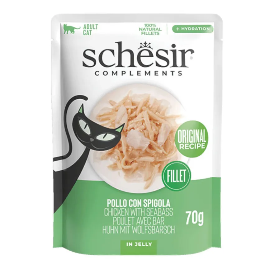 Schesir Filés de Frango com Robalo em Sachê de Gelatina para Gatos