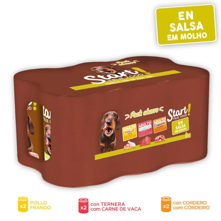 Start Multipack Alimento húmido de frango, vitela e cordeiro em molho para cães Pack Poupança!