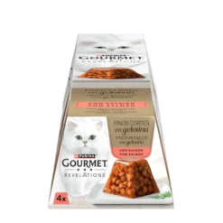 4 terrinas x 57 g Gourmet Revelations Pedaços finos de Salmão em gelatina para gatos