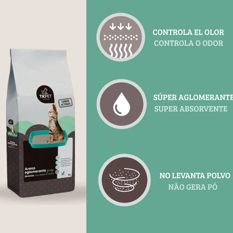 TK-Pet Areia Aglomerante Grey de Bentonite com Carvão Ativo para gatos