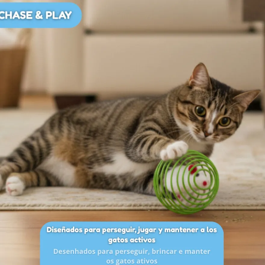 Tootoy! Chase & Play Bola interativa com rato para gatos