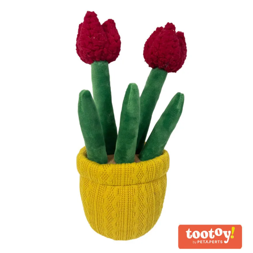 Tootoy! Comfort Red Tulip Plant Cuddler peluche com som para cães