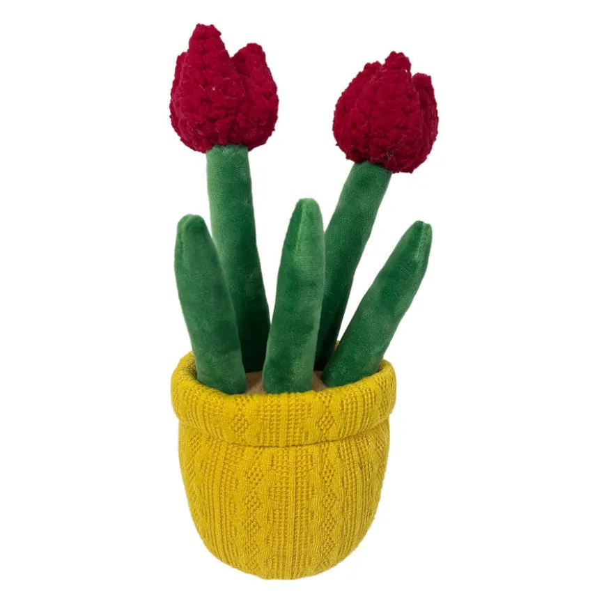 Tootoy! Comfort Red Tulip Plant Cuddler peluche com som para cães