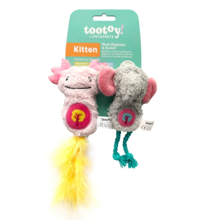 Tootoy! Kitten Peluche de elefante e axolote para gatos