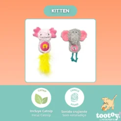 Tootoy! Kitten Peluche de elefante e axolote para gatos
