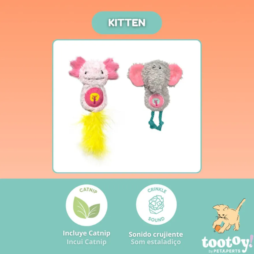 Tootoy! Kitten Peluche de elefante e axolote para gatos