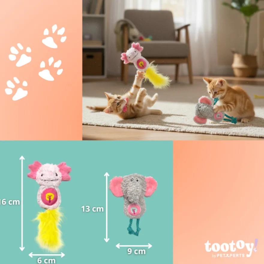 Tootoy! Kitten Peluche de elefante e axolote para gatos