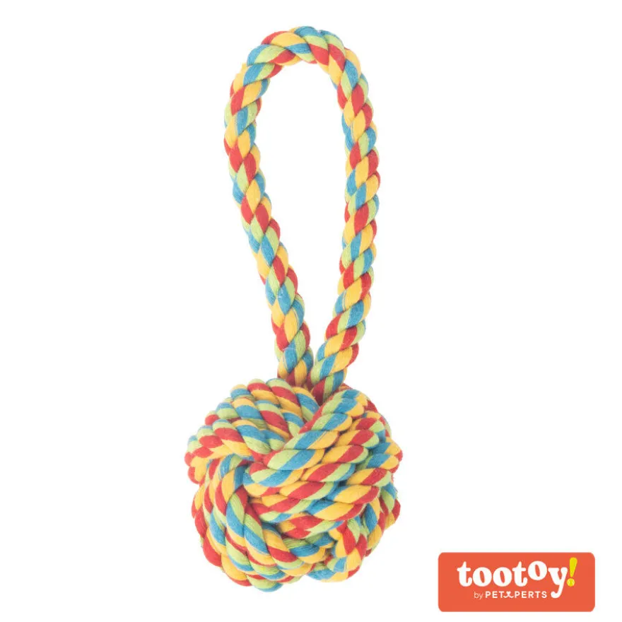 Tootoy! Pull Handle Rope Ball Multicolor bola com corda e pega para cães
