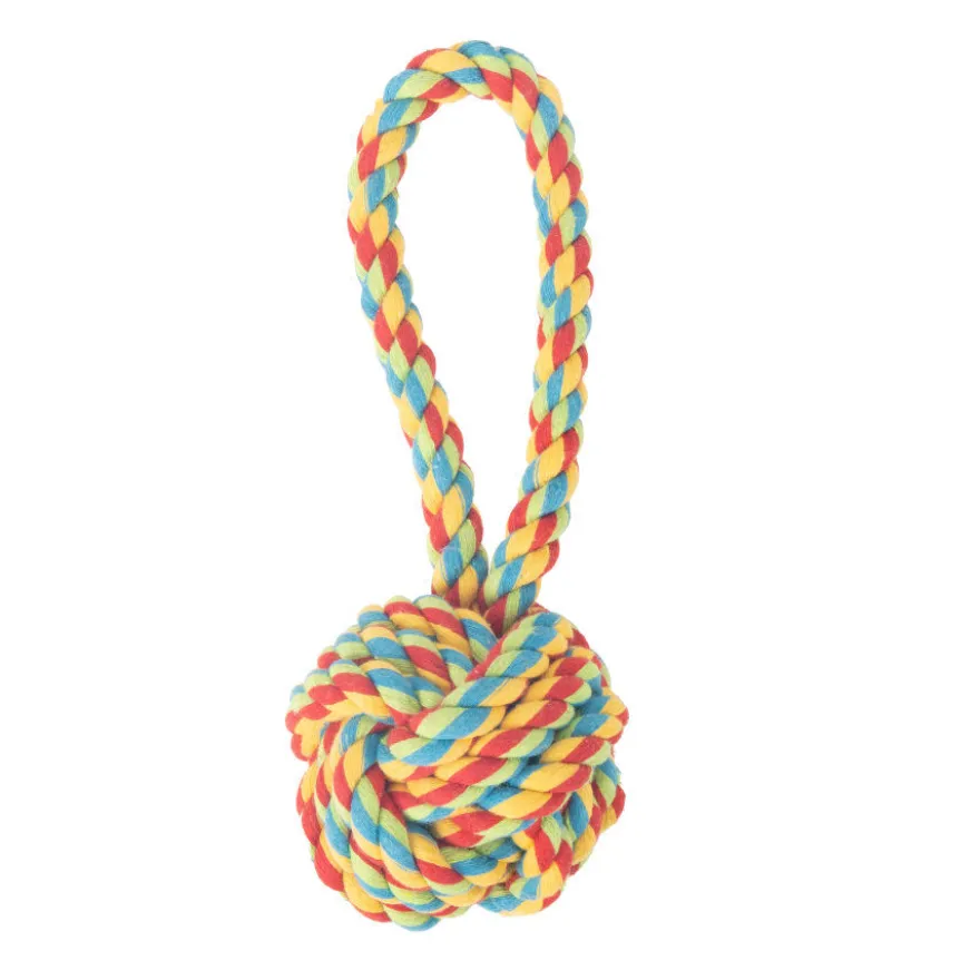 Tootoy! Pull Handle Rope Ball Multicolor bola com corda e pega para cães