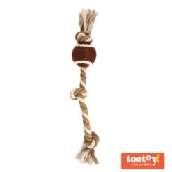 Tootoy! Pull RopeTennisball Natural bola de ténis com corda para cães