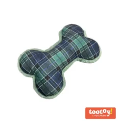 Tootoy! Tartan Bone Cuddler Blue Osso de Peluche para cães