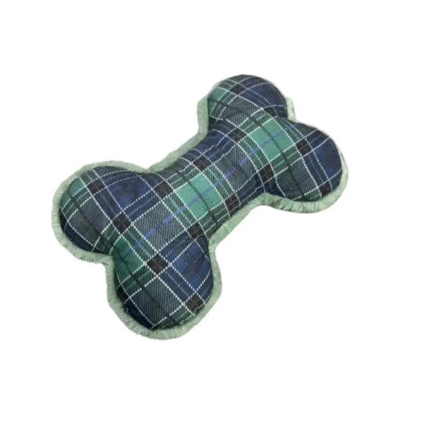 Tootoy! Tartan Bone Cuddler Blue Osso de Peluche para cães
